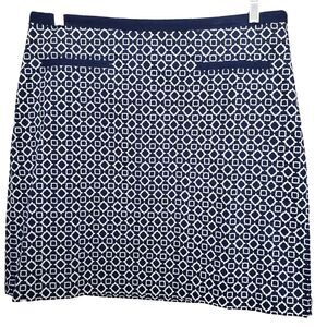 TALBOTS Blue Geo Print Cotton Blend Lined A-Line Side-Zip Skirt Size 12 NWT